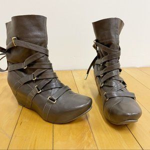 Tsubo Sidon Leather Lace Up Platform Boots Booties Combat Wedge